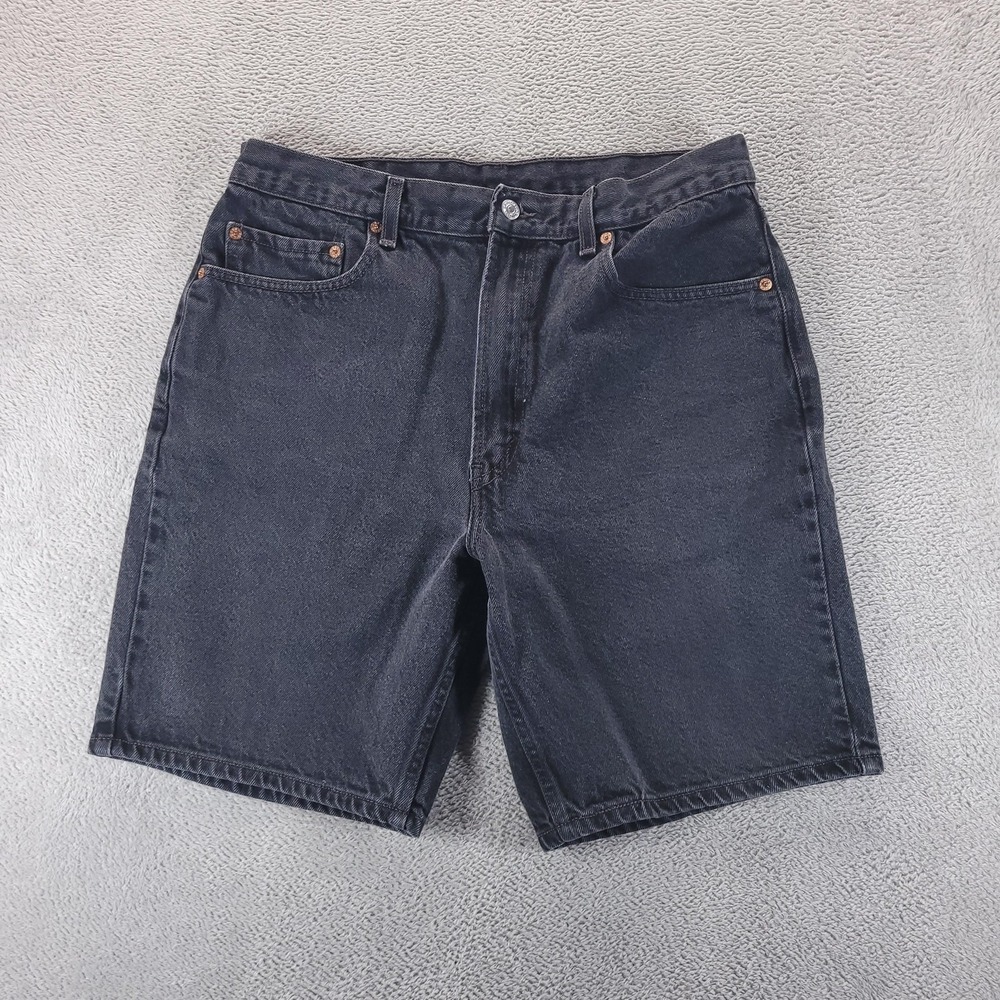 Levis 505 Shorts Mens 36 Black Denim Regular Bermuda 9" Dark Wash Jorts
